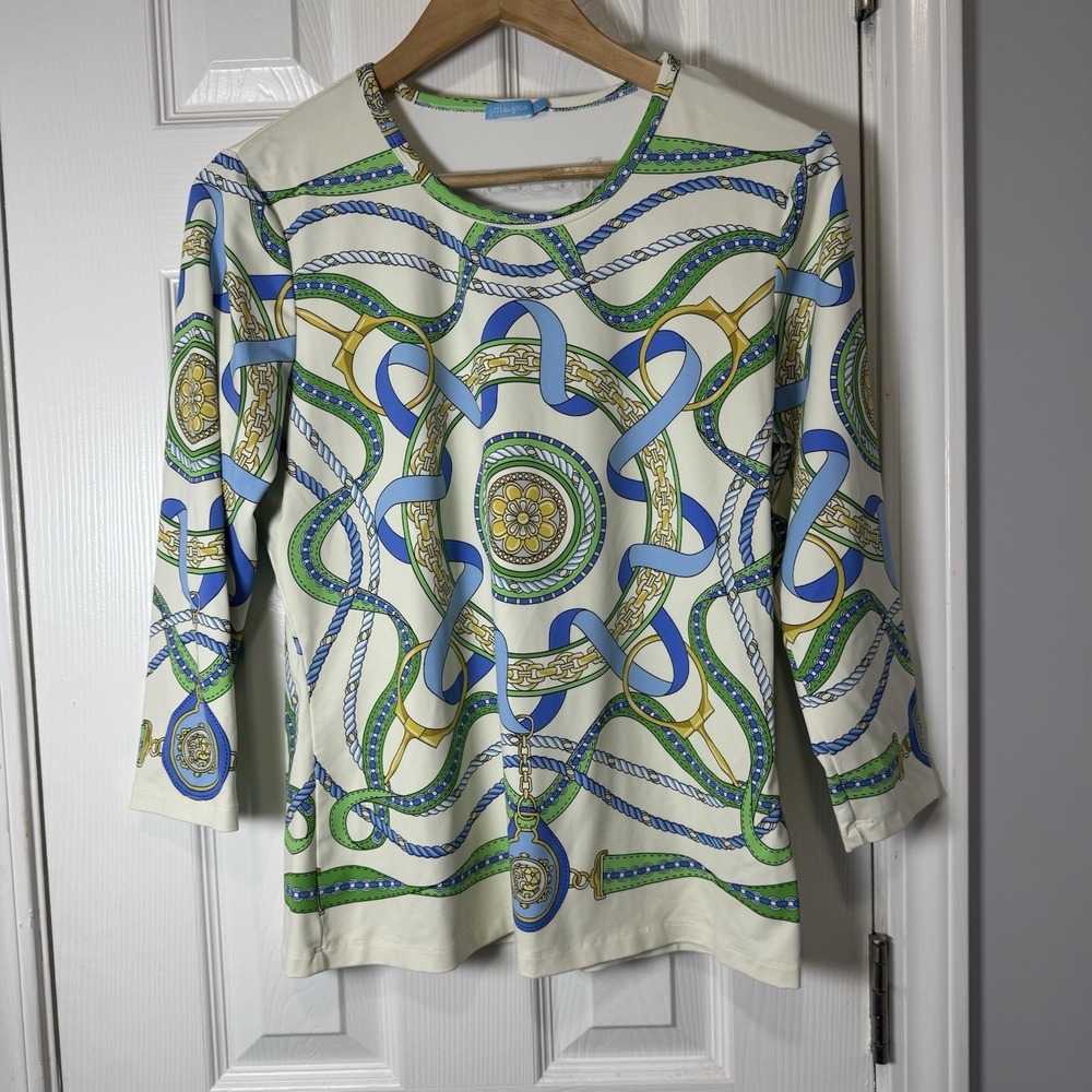 J.Mclaughlin Catalina Cloth Shirt Top Size L Ropes Chains Medallions